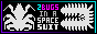 A pixel art silhouette of a portia jumping spider (left), and a feather millipede (right). Between the silhouettes reads \